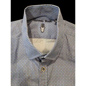 Visconti Black Button Up Shirt Mens Size Large Long Sleeve Blue Geometric